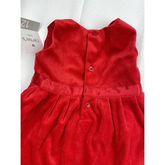 Carters Baby Girl Dress Holiday Size 12 months Red Velvet With Diaper Cover - Picture 4 of 8